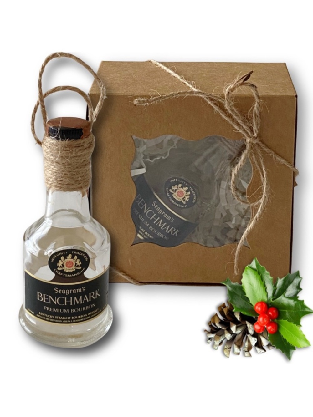 Seagram's Benchmark Premium Bourbon Artisan Vintage Glass Bottle Ornament